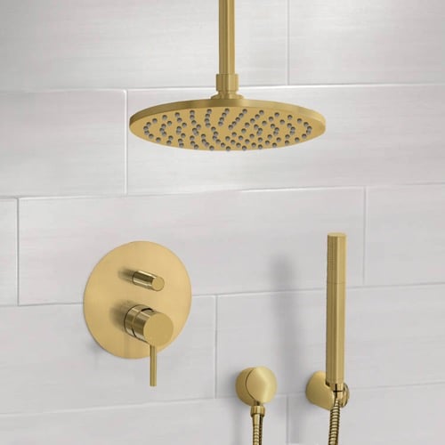 Matte Gold Ceiling Shower With 8 Inch Rain Shower Head and Hand Shower Remer SFH92